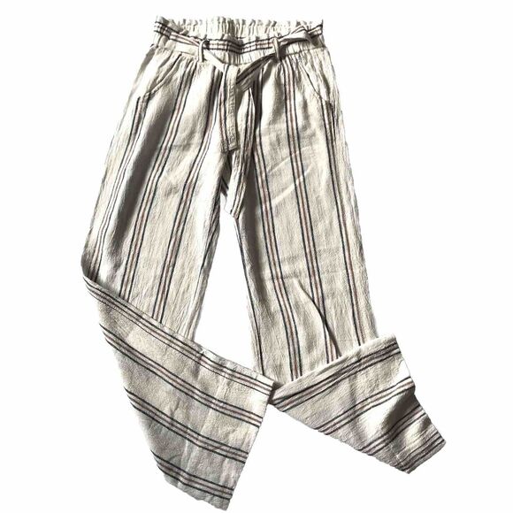 JOLT Womens Cream Stripe Wide Leg Linen Blend Pull On Tie Pants Sz S Boho Chic - Picture 1 of 10